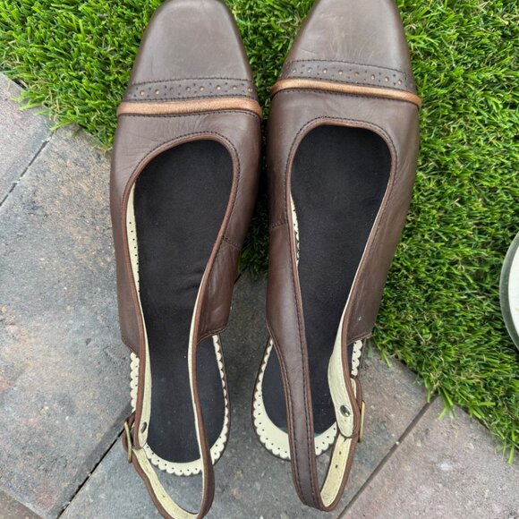 Ara Brown Leather Slingback Comfort Heels Cushioned Footbed Size 8 - Picture 3 of 8
